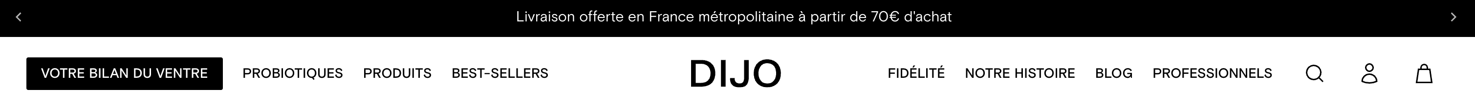 Menu DIJO avec le bouton « Votre bilan du ventre »