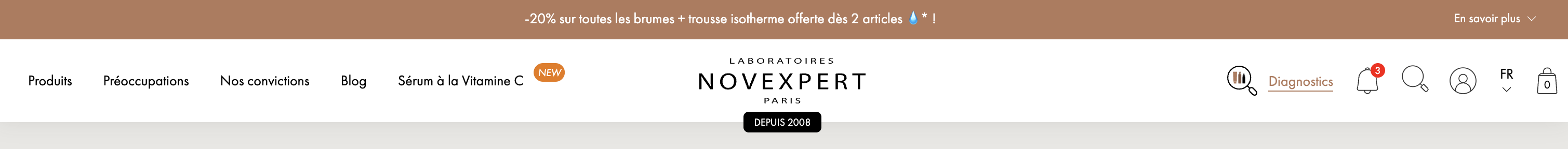 Menu Novexpert avec l'entrée « Diagnostics »