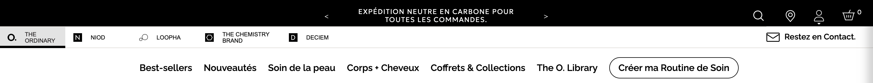 Menu The Ordinary avec « Créer ma Routine de Soin »
